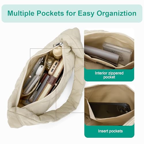 CORALDAISY Puffer Tote Bag for Women Lightweight Tote Bag with Zipper, Large Work Bag Quilted Travel Puffy Shoulder Handbag4