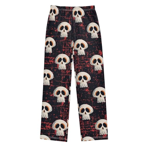 ZZXXB Retro Skull Print Boys Long Pants Soft Trousers Elastic Waist Kids Lounge Bottoms with Pockets S-XL