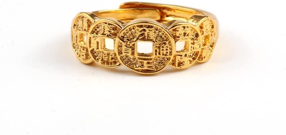 Five Emperor Coin Auspicious Ring, Vintage Open Adjustable Classic Chinese Style Lucky Ring, Unisex Attract Wealth Money and Good Luck Ring