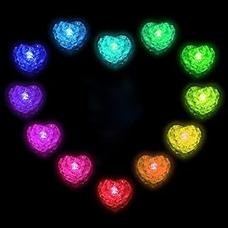 No Hole Heart Bath Toy Set Light up Changing Color in Water Floating Bathtub Toys for Baby Toddler Infant Boy Girl Kid Play Led Growing Pal in Shower Bathroom Tub or Swimming Pool 12 Pcs