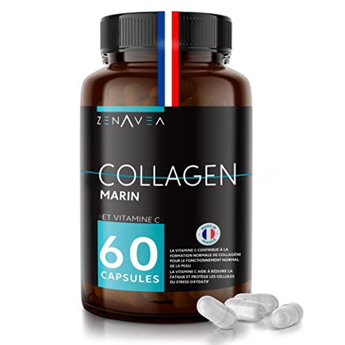 ZENAVEA - Nahrungsergänzungsmittel Kollagen Kapseln hochdosiert mit Vitamin C 60 Kapseln, Meereskollagen(Kollagenpulver Fisch) Peptid, reduziert Stress und Müdigkeit, gut für Haut und Haarwachstum Cover