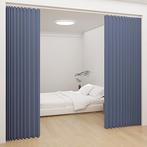 OSONA アコーディオンカーテン 間仕切り 断熱 突っ張り棒カーテン 丈180cm 125cm幅 1枚 おしゃれ のれん 青い 暖簾 ハトメカーテン 冷気遮断 形状記憶 遮光カーテン 保温 断熱防寒 子供ルーム 部屋 居間 寝室 防音 UVカット 目隠し