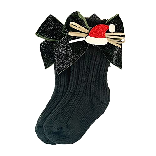 Christmas Baby Girls Knee High Socks with Bows Xmas Long Tube Ruffled Stockings Infant Toddler Ribbed Knit Socks
