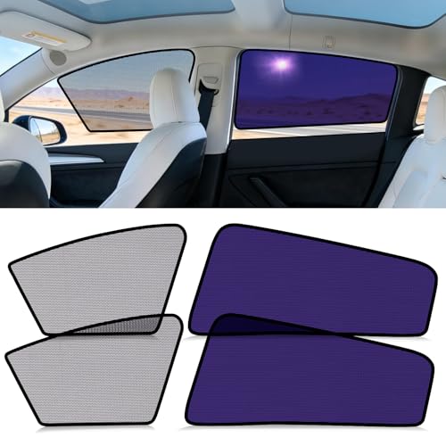 ZATOOTO Tesla Model Y Car Window Shades for Side Windows Sun Shade Static Cling | Front for Driver Visibility | Rear for Baby Sun Protection | Specific fit Frameless Doors | 2020-2024