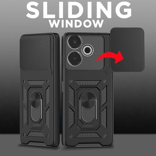 Image of AIBEX Back Cover for Poco M6 Plus 5G / Redmi 13 5G | D10 Tough Armor Case | Sliding Camera Shield | 360 Protection | Kickstand Ring Holder | Military-Grade Shockproof Bumper Case