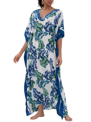 Image of KECVOT Kaftan Dresses for Women V-Neck Print Swimsuit Cover Up Plus Size Beach Caftan Lounge Dress