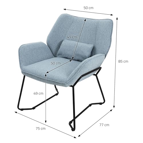 ML-Design Loungesessel Blau, Relaxsessel mit Leinenbezug und schwarzen Metallbeine, Wohnzimmerstuhl mit Armlehne und Rückenlehne, Polsterstuhl mit Kissen, Ohrensessel ergonomisch, Einzelsofa modern – Bild 4