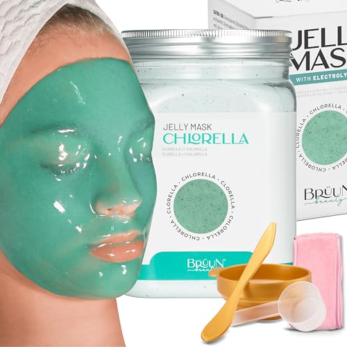 BRÜUN Mascarillas de Gel Chlorella | Mascarilla Facial de Gelatina Hidratante para la Cara en Polvo | Jelly Mask Hydro Faciales Hidratantes | 652 g | Skin Care Spa Set