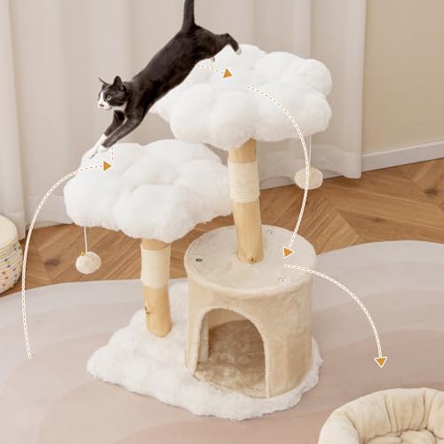 Torre para gatos de madera maciza de 32 pulgadas Beige miniatura 3