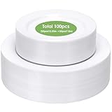 Moretoes 100PCS White Plastic Plates Disposable 10.25inch Dinner Plates and 7.5inch Dessert Salad Plate Heavy Duty Plate for Wedding Party and Birthday