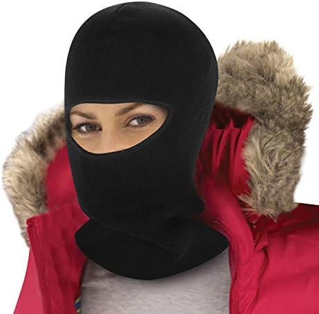 Blueberry Uniforms for Skiing Ultimate Merino Wool Full Face Mask Heavy Duty Unisex Balaclava for Comfort & Protection | Warm Facemask, Hiking, Snowboarding, Hunting & Cycling (Black)