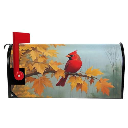 Image of Wamika Autumn Melody Mailbox Covers Standard Size Fall Cardinal Bird Sunflower Maple Leaves Magnetic Mail Wraps Cover Letter Post Box 21 inch Lx 18 inch W