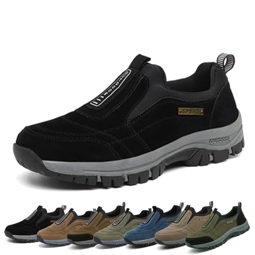 COITROZR Zapatillas Hombre Sin Cordones,Zapatillas Senderismo Hombre Transpirables Y Ligeras Con Soporte De Arco, Antideslizantes Para Caminar, Trekking Y Actividades Al Aire Libre(Black,41 EU)