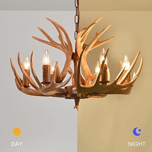Ekxiio Rustic Antler Chandelier 6 Lights, Deer Antler Chandelier Lighting, Resin Deer Antler Light Fixtures Vintage Style Deer Horn Ceiling Light (Brown) #TOP6
