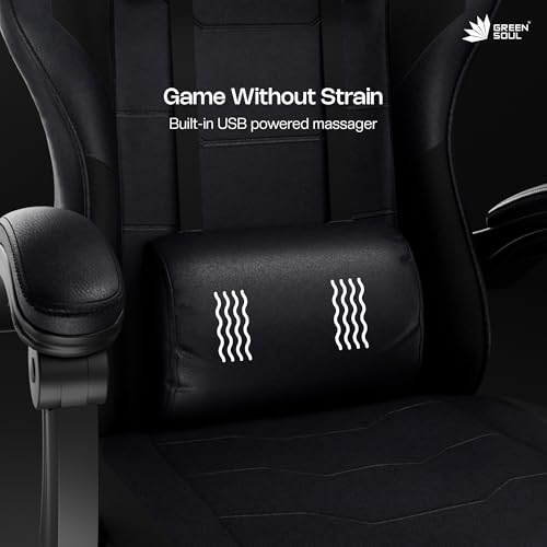 Image of Green Soul Blade Ergonomic Gaming Chair | Leatherette | Multi-Functional Computer Chair | Integrated Massager | ErgoSync Armrest | Retractable Footrest | 1 Year Warranty (Black)