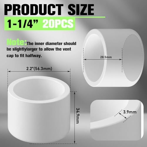 Image of 20 Packs 1-1 /4 Inch PVC Pipe End Cap, Fitting 1.66 inch OD Schedule 40 Furniture Grade, 1-1 /4 inch PVC Pipe Plug for DIY Furniture, Garden Shelf, White