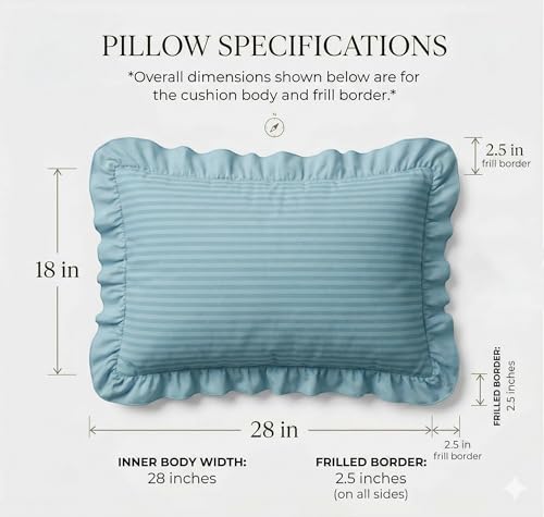 Image of VAS COLLECTIONS Cotton Pillow Covers Set of 2 (18x28 Inch) Rectangular Throw Pillow Cases with Frill Border, Envelope Closure Cushion Covers for Living Room, Bedroom & Diwan (Pale Turquoise)