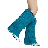 RECECASA Faux Fur Leg Warmers for Women, Fluffy Boot Cuffs Covers for Halloween, Christmas,Furry Costume Cute Cosplay (Sea Blue L, 15.7 inch)