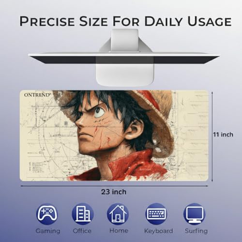 Image of ON TREND Anime Series Printed Mouse pad with Anti-fray Stitching, Waterproof Surface & Non-Slip Rubber Base Gaming Mouse Mat for Laptop, Computer & Desk (Large Extended -23x11 Inch) (Wanted Luffy)