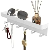 SZUGCOTD Key Holder for Wall Rustic Key and Mail Organizer 6 Key Hooks with Shelf Small Key Rack with Tray Adhesive Key Hanger Wall Mount for Entryway Hallway Living Room Decor, Metal, White