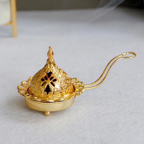 Gold Eid Incense Burner Antique Arabic Incense Holder Pot Vintage Aromatherapy Stoves Iron Art Incense Holder Scented Candle Stand Home Decorative S