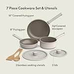 bella 7 Piece Cookware Set with EverGood™ Ceramic Nonstick Coating​, Dishwasher Safe Oven Safe, All Stovetops Compatible, Glass Lids with Silicone Rims, Cool Touch Handles, Oatmilk - Image 3