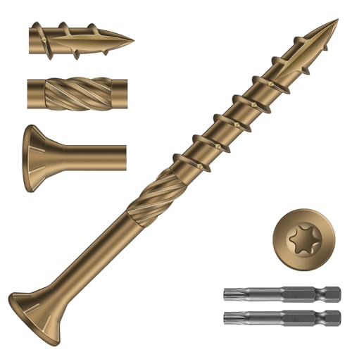 Image of #8 x 2 Inch Deck Screws (765Pcs) 6lb. Carbon Steel, Yellow, Flat Head, Rust Resistant epoxy Coated, with T25 Star Bit