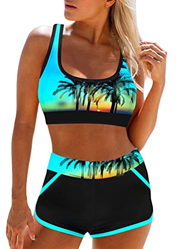 Onsoyours Femmes Deux pièces Tankini Maillots de Bain Taille Haute Licou Vintage Bikini Ensemble Dames Maillots de Bain A Vert L