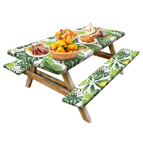 Mantel de picnic, cojín de banco de mesa con patrón de aguacate, mantel ajustado resistente al viento, elástico impermeable de 6 pies para actividades al aire libre