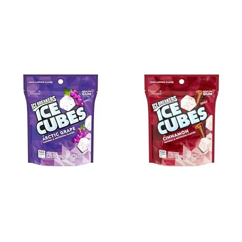 ICE BREAKERS Ice Cubes Sugar Free Gum Variety bundle; Arctic Grape and Cinnamon Gum, 100 Piece each