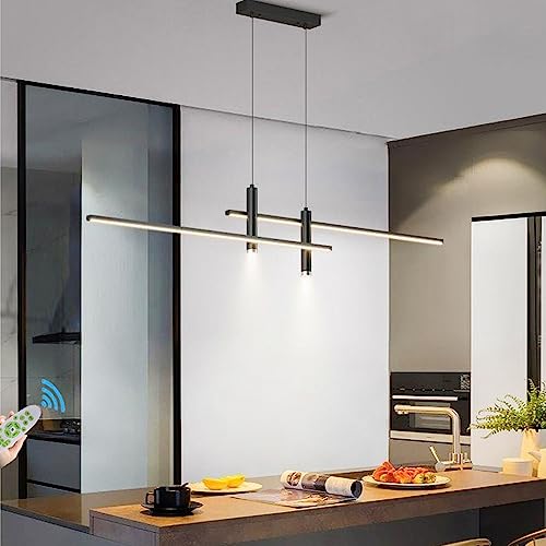 Lámparas colgantes modernas negras regulables para cocina, isla, comedor, lámpara de araña de diseño lineal de altura ajustable para cocina, oficina, sala de estar, bar, iluminación de techo elegant