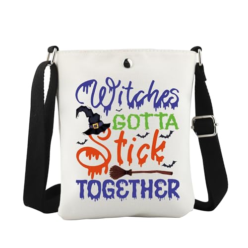WCGXKO Halloween Witch Crossbody Bag Witch Gotta Stick Together Fall Witch Gift Spooky Gift Witch Broom Gift Witchy Gift