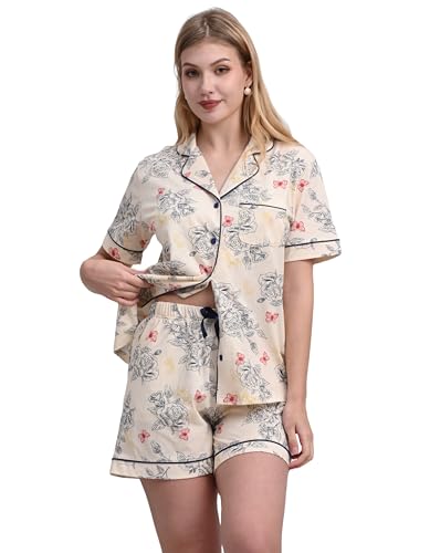 Image of NAP BOUND 100% Cotton Pajamas for Women Sets 2 Pieces Pjs Button short sleeves with Pockets Soft Sleepwear Loungewear XS-XXL