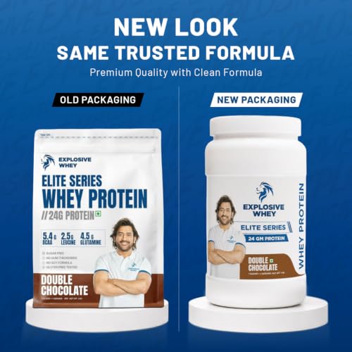 Image of Explosive Whey Elite Series Whey Protein - Trusted by M.S. Dhoni | 24g Protein per Scoop | Premium Concentrate Sport Supplement for Enhanced Muscle Growth and Recovery | Double Chocolate - 2kg (60 Servings), Trustified Certified