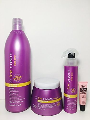 Inebrya Ice Cream Liss-Pro Perfect Shampoo 1000ml/33.8oz, Mask 500ml/16.9oz & Liss One Smoothing Spray 150ml/5.07oz *Free Starry Sexy Lip Plumping Gloss 10ml