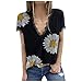 Xmiral T-Shirt Camicetta Estiva in Pizzo a Maniche Corte con Stampa Margherita Scollo a V da Donna (L,2Nero)