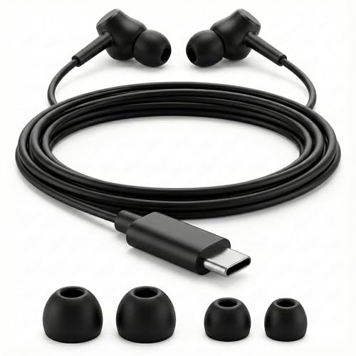 VertexOval Écouteurs USB C HiFi Stéréo, Casque Intra-Auriculaire Filaire avec Micro et Contrôle Volume, Compatible avec Samsung Galaxy S25 S24 S23 S22 S21...