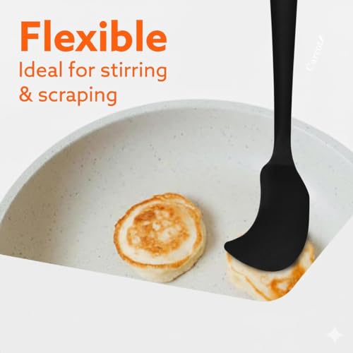 Image of ZELKEY Premium Silicone Spatula Set of 3, Large Heat Resistant Spatula for Cooking, Baking and Mixing, Non-Stick Cookware for Kitchen, BPA Free, Flexible, Seamless Design, Deluxe, (Black).