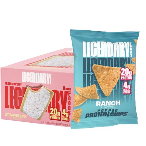 Legendary Foods 20gr Protein Pastry Strawberry 8-Pack + 1 Ranch Chips Bag, Low Carb Protein Snack Bundle, Keto Friendly No Sugar Added and Gluten Free High Protein Diabetic Friendly Snacks 9-Pack