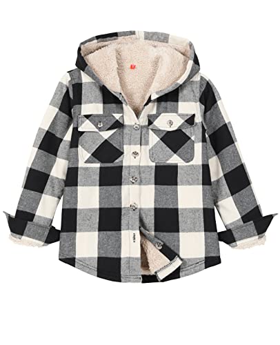 Image of ZENTHACE Boys Sherpa Fleece Lined Flannel Plaid Button Down Shirt Jacket,Hooded Flannel Shirt with Hand Pockets