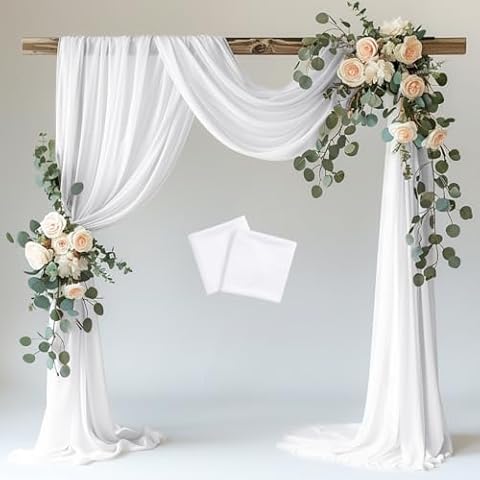 Wokceer Wedding Arch Draping Fabric 2 Panels 28.7" x 20FT White Drapes Sheer Fabric Backdrop Arch Draping Fabric for Wedding Ceremony Birthday Party Bridal Shower Decoration Cover
