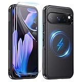 Lanhiem Magnetic for Pixel 9 Pro XL Case with 2 Tempered Glass Screen Protector, Mil-Grade Shock Absorption, Anti-Scratch Shockproof Case Cover for Google Pixel 9Pro XL 6.8 inch, Obsidian Black