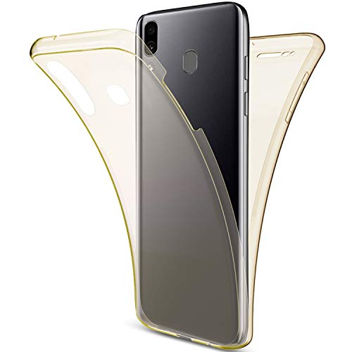 Uposao Compatible with Samsung Galaxy A30 Front and Back Gel Case 360 Degree Full Body Shockproof Case Crystal Clear Transparent Protective Cover Rubber TPU Bumper Double Sided Case,Gold