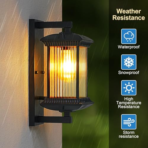 Outdoor Wall Lights, Square Waterproof Outside Light Fixtures Wall Mount for House Porch Yard Doorway Garage Patio, Black Aluminum Outdoor Sconce Wall Lighting, Exterior Wall Lantern