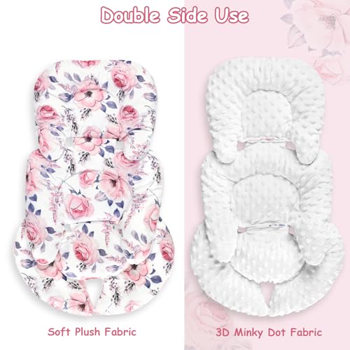 Image of SWESEN Infant Car Seat Insert with 2 Strap Pads, Super Soft Carseat Head and Body Support for Baby Boys and Girls, Reversible Newborn Car Seat Insert Cushion for Strollers, Bouncers, Swing, Floral