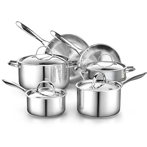 Cooks Standard Classic Stainless Steel Cookware Set 10-Pieces, 18/10 Stainless Steel Pots and Pans Kitchen Cooking Set, Silver