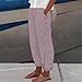 Shusuen Cropped Linen Pants for Womens Casual Straight Leg Elastic Waist Pants Stripe Print Beach Summer Pants with Pockets（2-Wine,Large）