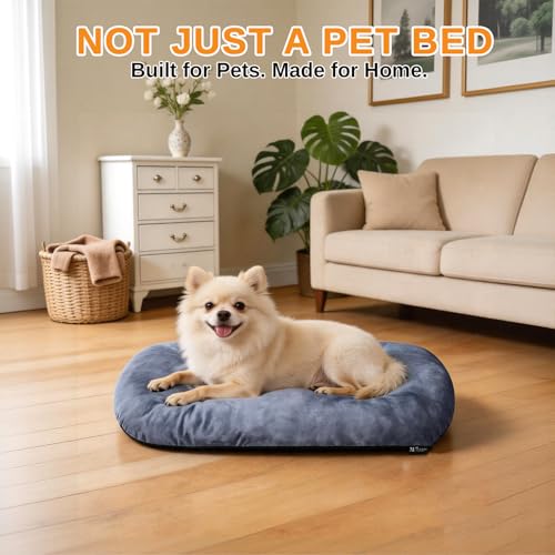 Image of Washable Oval Dog Bed for Small Dog Bed, High-Resilience,Dusty Blue