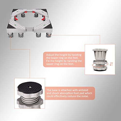 Adjustable Movable Base Furniture Dolly Roller with 8 Rubber Locking Swivel Wheels and 8 Strong Feet Red Refrigerator Fridge Stand for Refrigerator Washing Machine Washer Dryer - Thumbnail 5