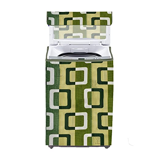Image of Polyester Washing Machine Top Load Cover with Zipper Dustproof & Washable Protector for 5kg-8kg Capacity (Geometric Green, 23x23x35 Inch)